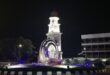 Queen Victoria Memorial Clock Tower Illuminated at Night