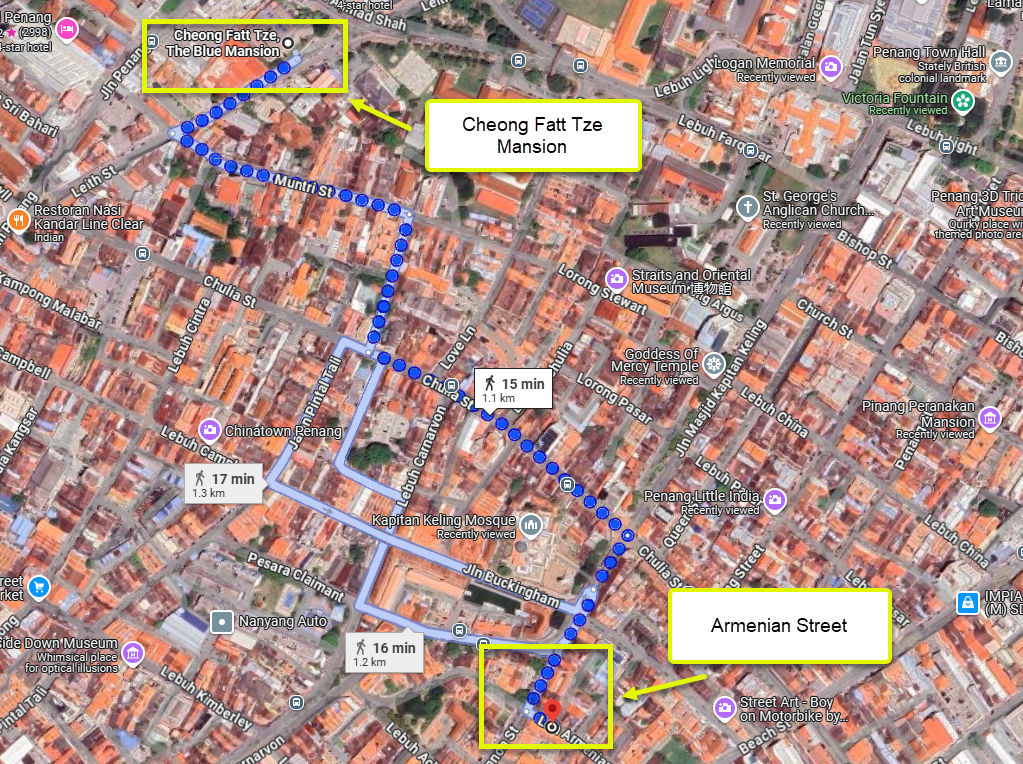 Walking Route Cheong Fatt Tze Mansion to Armenian Street