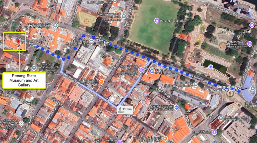 Walking Route from Queen Victoria Memorial Clock Tower to Penang State Museum and Art Gallery