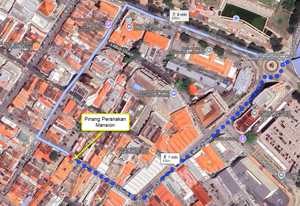 Walking Route from Queen Victoria Memorial Clock Tower to Pinang Peranakan Mansion